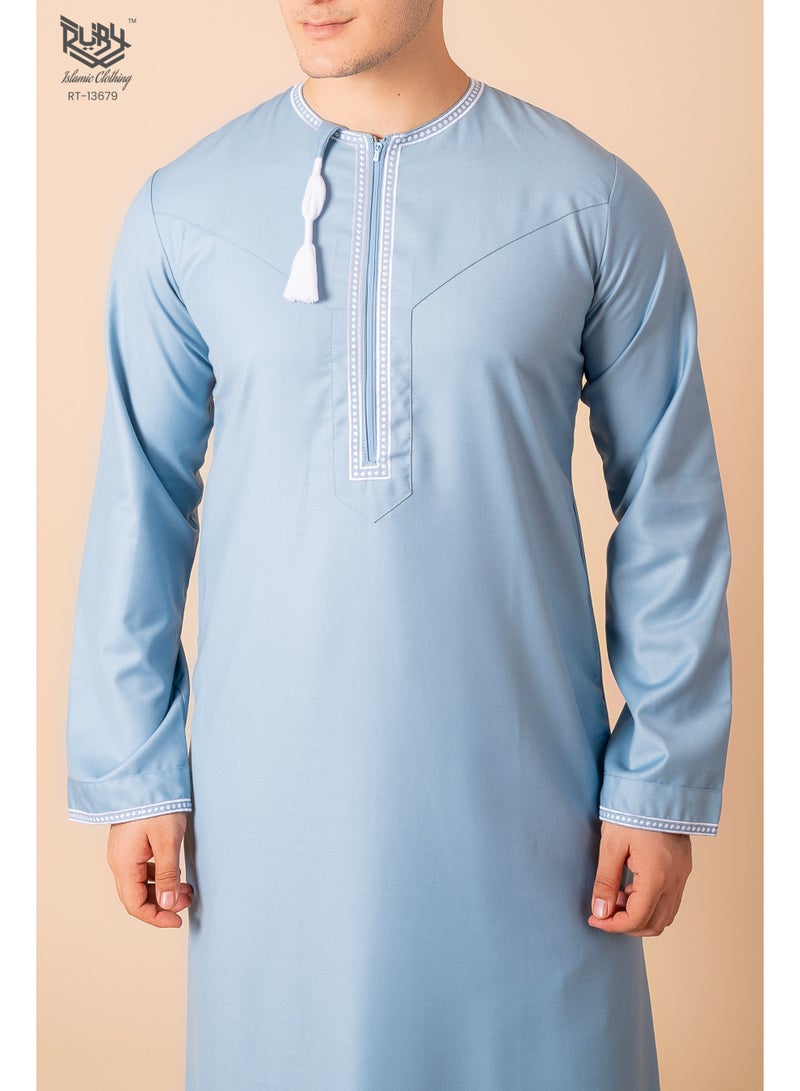 RUBY ISLAMIC CLOTHING Omani/Emirati Dishdasha – Men's Omani/Emirati Style Thobe Kandura Classic - Full-Length Long Sleeve Islamic Jubbah - Image 3